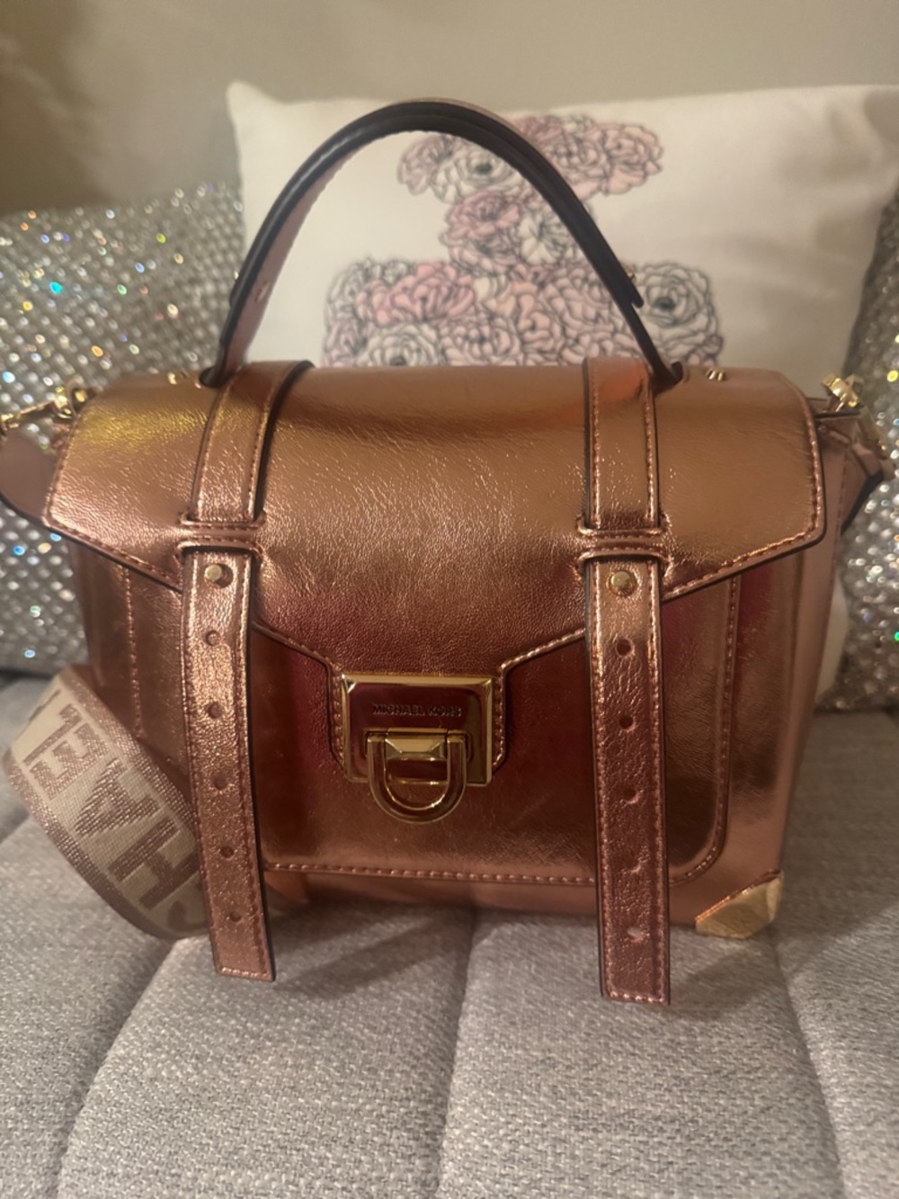 Michael Kors Metallic Rose Gold Top Handle Satchel